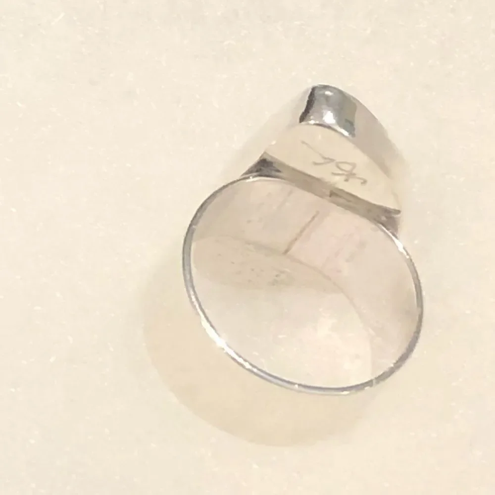 Vintage Malachite Cabochon Sterling Silver Cocktail Ring Sz 6-1/2